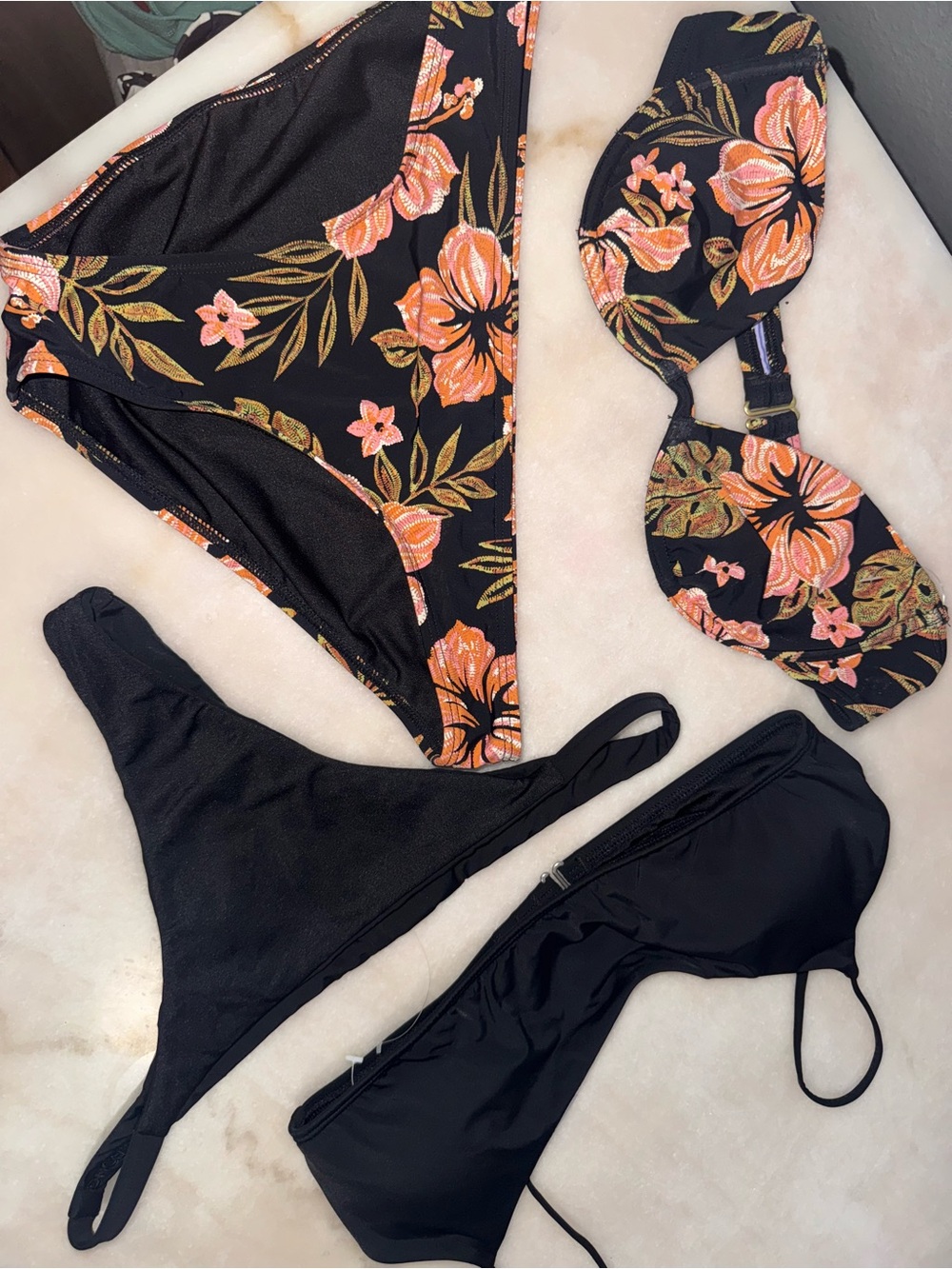 Billabong women’s Black Floral Print Bikini- 2 Sets Bundle